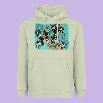 Turquoise Cowhide Leopard Background Heavyweight Hoodie Designed By Adodesignshop