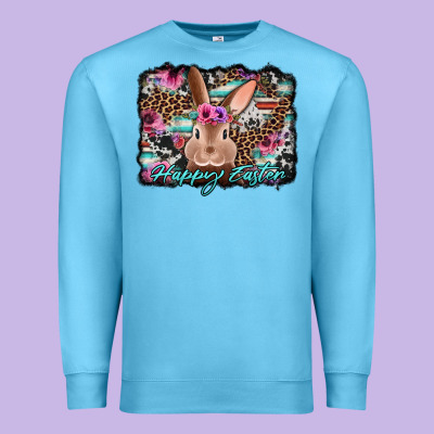 Happy Easter Bunny Western Background Premium Sweatshirt Designed By Jasminsmagicworld