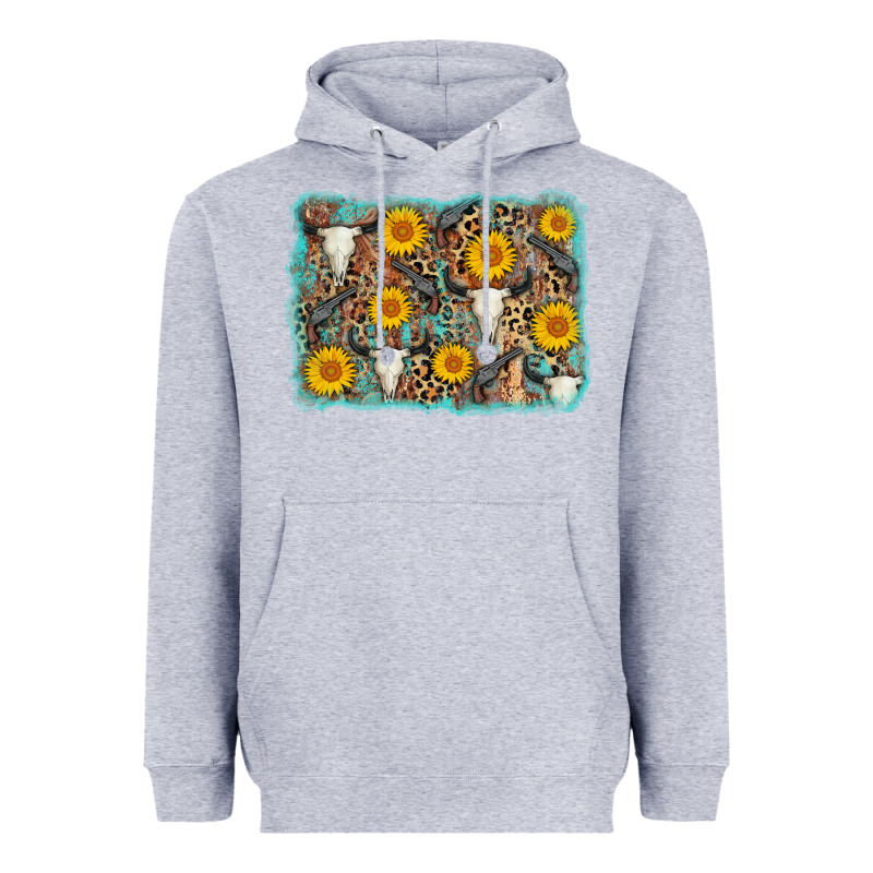 Cow Skull Sunflower Background Heavyweight Hoodie by AdoDesignShop | Teevron