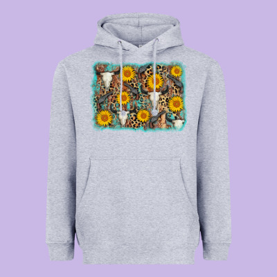 Cow Skull Sunflower Background Heavyweight Hoodie Designed By Adodesignshop