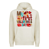 Oatmeal Heather my first valentines day Premium Hoodie - NancyCooperArtShop