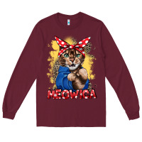 Burgundy Meowica 4th of july Long Sleeve Tee - CowGirlArtShop