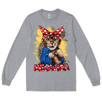 Heather Grey Meowica 4th of july Long Sleeve Tee - CowGirlArtShop