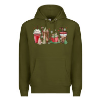 Army Green christmas tree cake and coffee cups Premium Hoodie - MaliasSmallBusiness