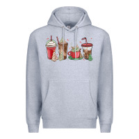 Heather Grey christmas tree cake and coffee cups Premium Hoodie - MaliasSmallBusiness