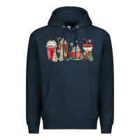 Navy christmas tree cake and coffee cups Premium Hoodie - MaliasSmallBusiness