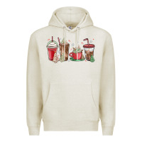 Oatmeal Heather christmas tree cake and coffee cups Premium Hoodie - MaliasSmallBusiness