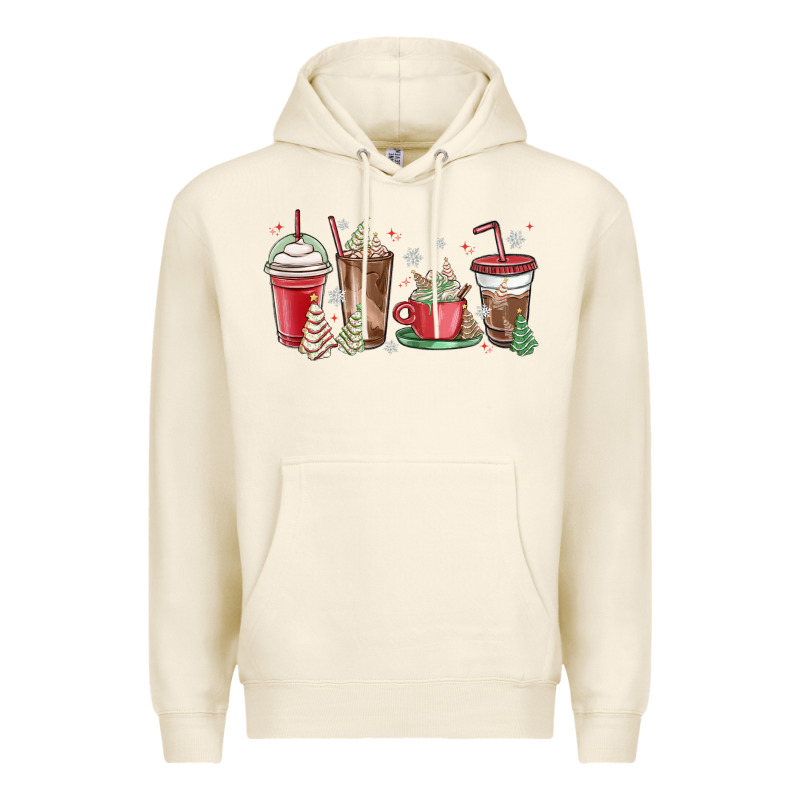 Christmas Tree Cake And Coffee Cups Premium Hoodie by MaliasSmallBusiness | Teevron