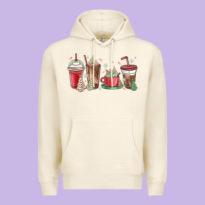 Christmas Tree Cake And Coffee Cups Premium Hoodie Designed By Maliassmallbusiness
