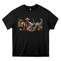 Black Three Christmas Dinosaurs Heavy Core Tee - LillyAllenDesigns
