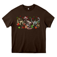Chocolate Brown Three Christmas Dinosaurs Heavy Core Tee - LillyAllenDesigns
