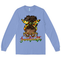 Colony Blue juneteenth black woman messy bun Long Sleeve Tee - HRA Design Shop