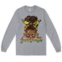 Heather Grey juneteenth black woman messy bun Long Sleeve Tee - HRA Design Shop