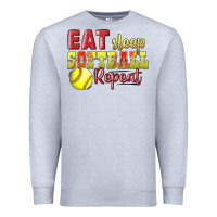 Heather Grey Eat Sleep Softball Repeat Premium Sweatshirt - LillyAllenDesigns