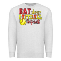 Oatmeal Heather Eat Sleep Softball Repeat Premium Sweatshirt - LillyAllenDesigns