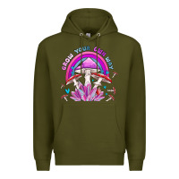 Army Green grow your own way crystal and mushroom Premium Hoodie - MaliasSmallBusiness