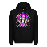 Black grow your own way crystal and mushroom Premium Hoodie - MaliasSmallBusiness
