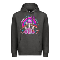 Charcoal Heather grow your own way crystal and mushroom Premium Hoodie - MaliasSmallBusiness
