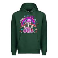 Sports Green grow your own way crystal and mushroom Premium Hoodie - MaliasSmallBusiness