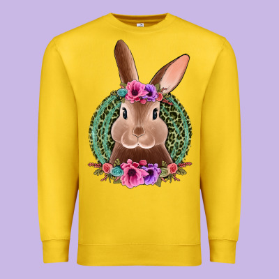 Western Leopard And Flowers Easter Bunny Premium Sweatshirt Designed By Jasminsmagicworld