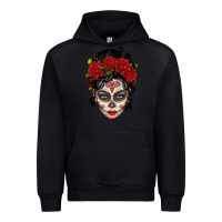 Black mexican sugar skull messy bun woman Urban Hoodie - LillyAllenDesigns