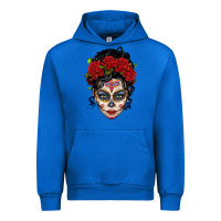 Cobalt mexican sugar skull messy bun woman Urban Hoodie - LillyAllenDesigns