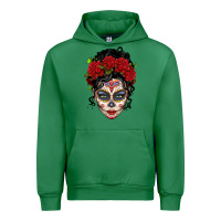 Emerald mexican sugar skull messy bun woman Urban Hoodie - LillyAllenDesigns