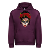 Mauve Wine mexican sugar skull messy bun woman Urban Hoodie - LillyAllenDesigns