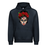 Navy mexican sugar skull messy bun woman Urban Hoodie - LillyAllenDesigns