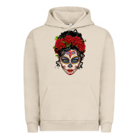 Pigment French Oak mexican sugar skull messy bun woman Urban Hoodie - LillyAllenDesigns