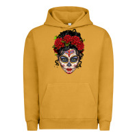 Pigment Peanut Butter mexican sugar skull messy bun woman Urban Hoodie - LillyAllenDesigns