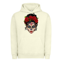 Pigment Pistachio mexican sugar skull messy bun woman Urban Hoodie - LillyAllenDesigns