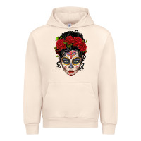 Sandshell mexican sugar skull messy bun woman Urban Hoodie - LillyAllenDesigns