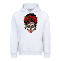 White mexican sugar skull messy bun woman Urban Hoodie - LillyAllenDesigns