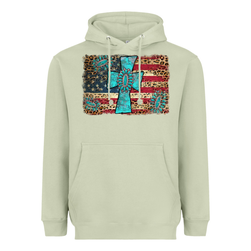 Flag And Turquoise Cross Heavyweight Hoodie by AdoDesignShop | Teevron