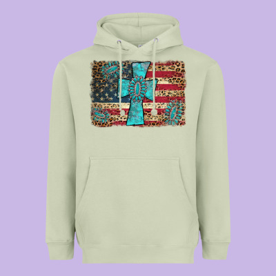 Flag And Turquoise Cross Heavyweight Hoodie Designed By Adodesignshop