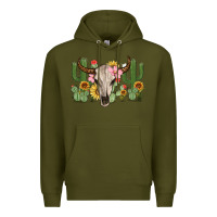 Army Green bull skull with cactus Premium Hoodie - MaliasSmallBusiness