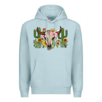 Blue Mist bull skull with cactus Premium Hoodie - MaliasSmallBusiness