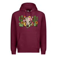 Burgundy bull skull with cactus Premium Hoodie - MaliasSmallBusiness