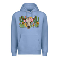 Colony Blue bull skull with cactus Premium Hoodie - MaliasSmallBusiness