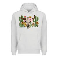 Dove Grey bull skull with cactus Premium Hoodie - MaliasSmallBusiness