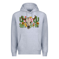 Heather Grey bull skull with cactus Premium Hoodie - MaliasSmallBusiness