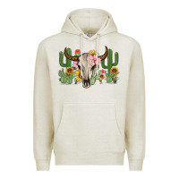 Oatmeal Heather bull skull with cactus Premium Hoodie - MaliasSmallBusiness