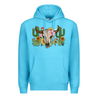 Ocean Blue bull skull with cactus Premium Hoodie - MaliasSmallBusiness