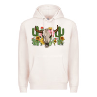 Pale Pink bull skull with cactus Premium Hoodie - MaliasSmallBusiness