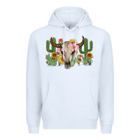 White bull skull with cactus Premium Hoodie - MaliasSmallBusiness