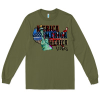 Army Green Merica Merica Merica vibes 4th of july Long Sleeve Tee - CowGirlArtShop
