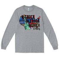 Heather Grey Merica Merica Merica vibes 4th of july Long Sleeve Tee - CowGirlArtShop