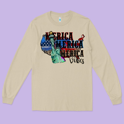 Merica Merica Merica Vibes 4th Of July Long Sleeve Tee Designed By Cowgirlartshop