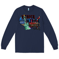 Navy Merica Merica Merica vibes 4th of july Long Sleeve Tee - CowGirlArtShop